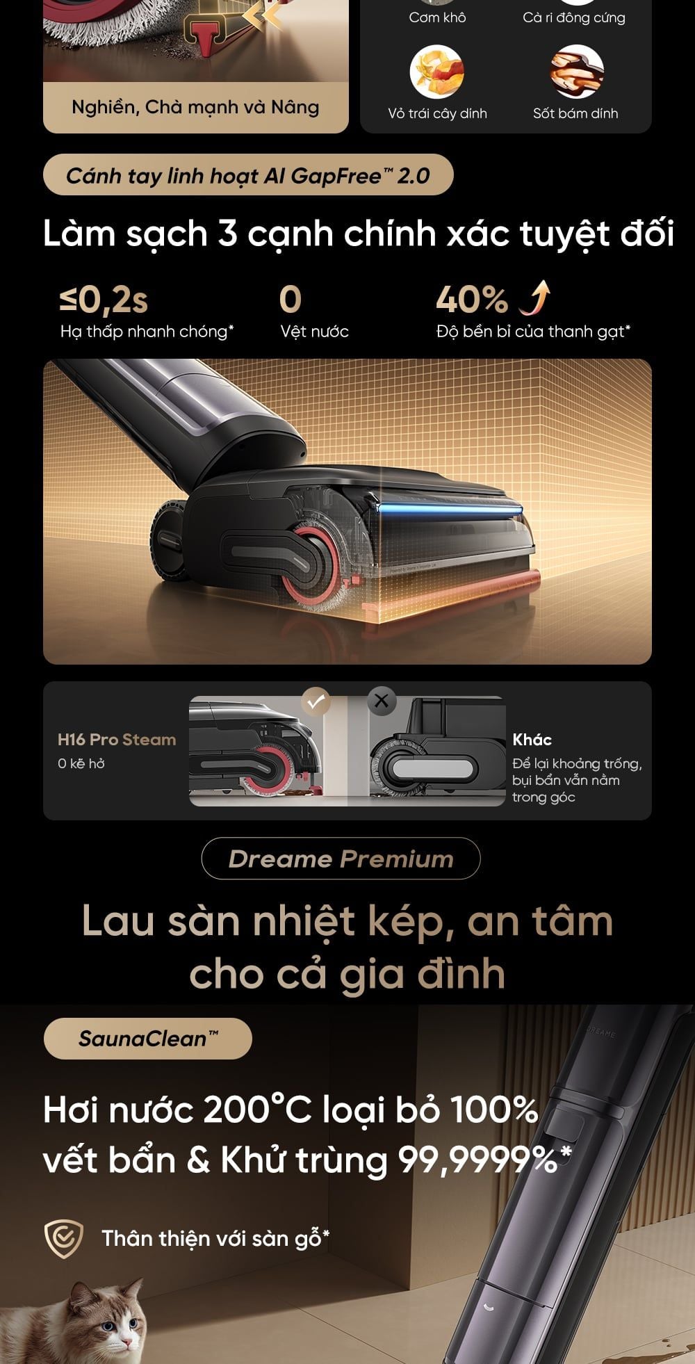Chế độ nước nóng cho vết bám trên sàn cứng