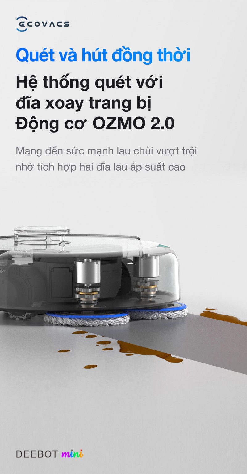 Qu&eacute;t v&agrave; h&uacute;t đồng thời với hệ thống đĩa xoay v&agrave; động cơ OZMO 2.0