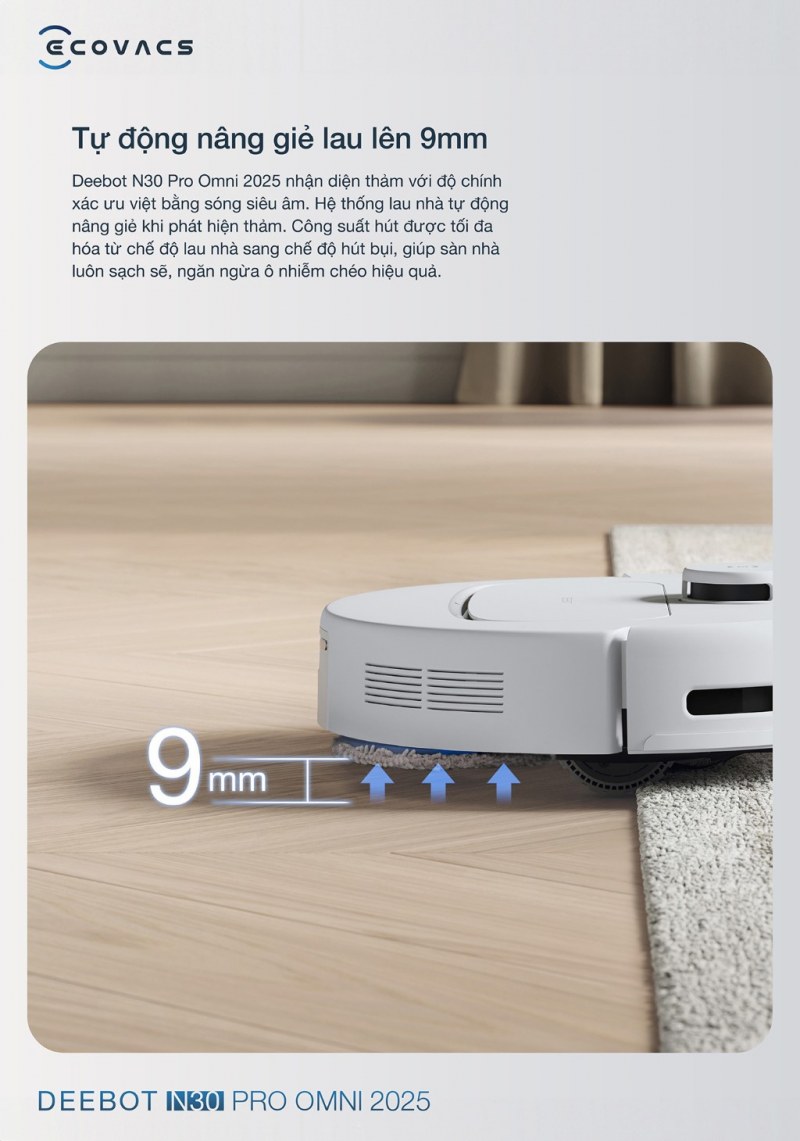 Tự động n&acirc;ng giẻ lau l&ecirc;n 9mm tr&aacute;nh va chạm