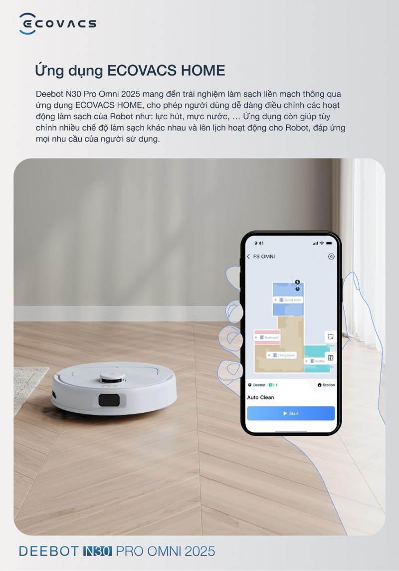 Điều khiển robot qua ứng dụng ECOVACS HOME tiện lợi