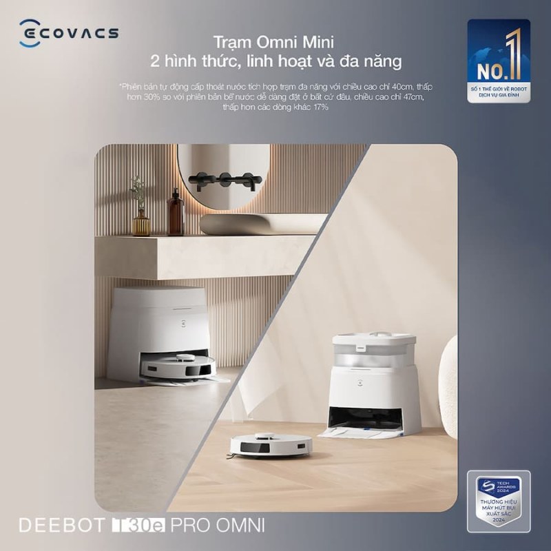 Trạm sạc Omni Mini đa năng, tự động đổ bụi v&agrave; giặt giẻ lau.