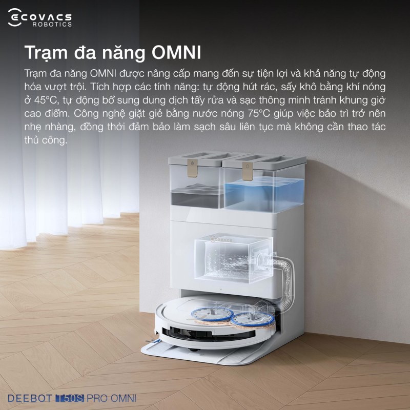 Robot Ecovacs T50S Pro Omni v&agrave; trạm sạc đa năng OMNI tiện lợi