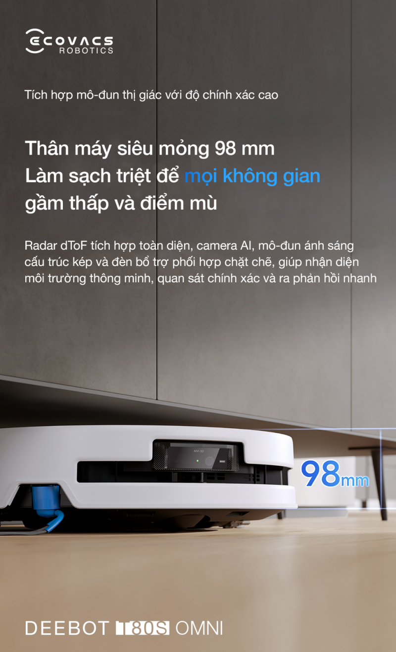 Th&acirc;n m&aacute;y mỏng 98 mm với radar dToF v&agrave; camera AI