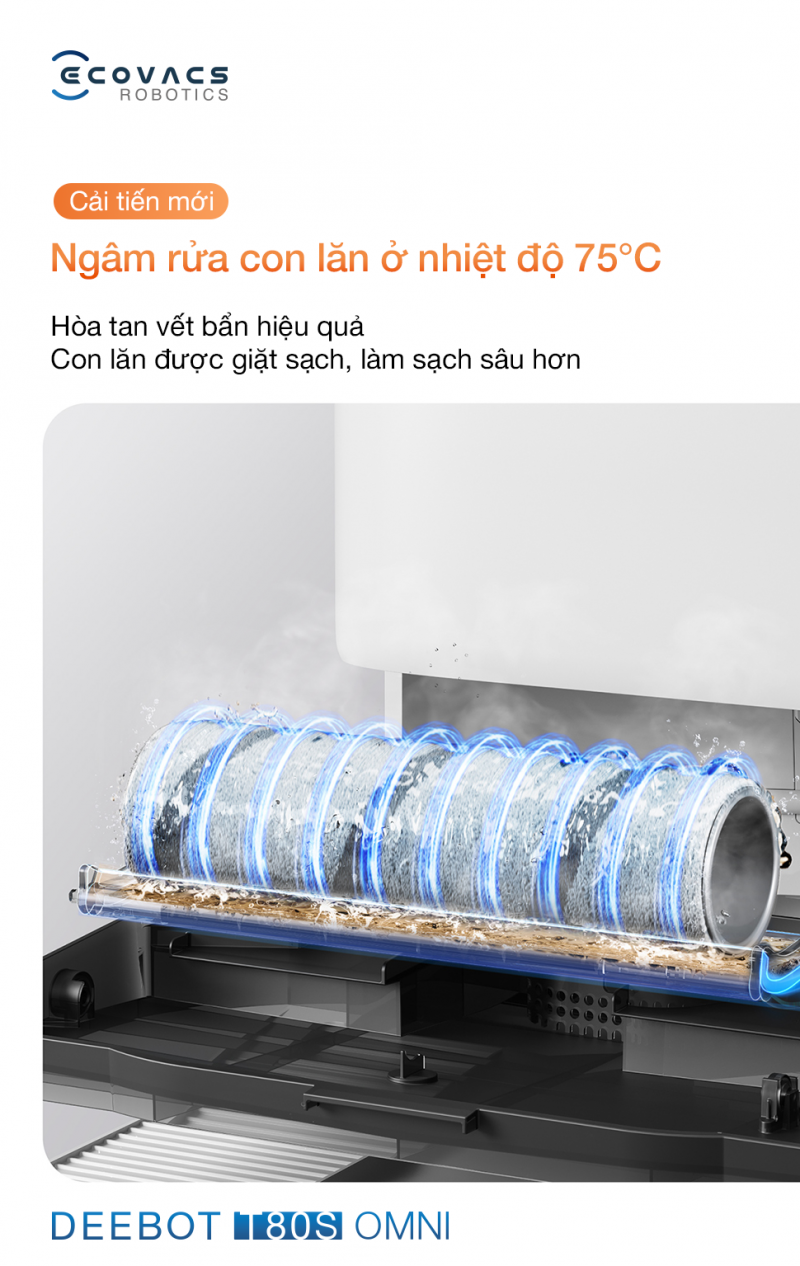 Ng&acirc;m rửa con lăn lau ở nhiệt độ cao 75&deg;C diệt khuẩn