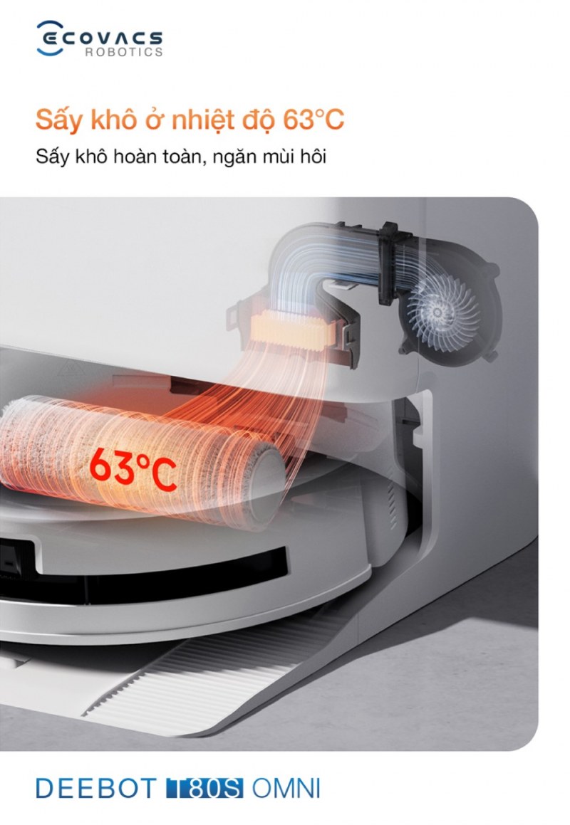 Sấy kh&ocirc; giẻ lau bằng kh&iacute; n&oacute;ng 63&deg;C ngăn m&ugrave;i h&ocirc;i