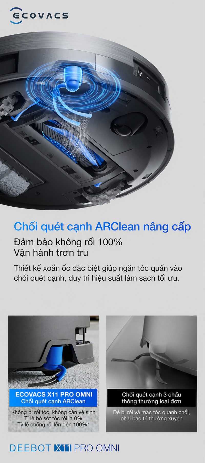 Chổi qu&eacute;t ARClean chống rối t&oacute;c, vận h&agrave;nh trơn tru