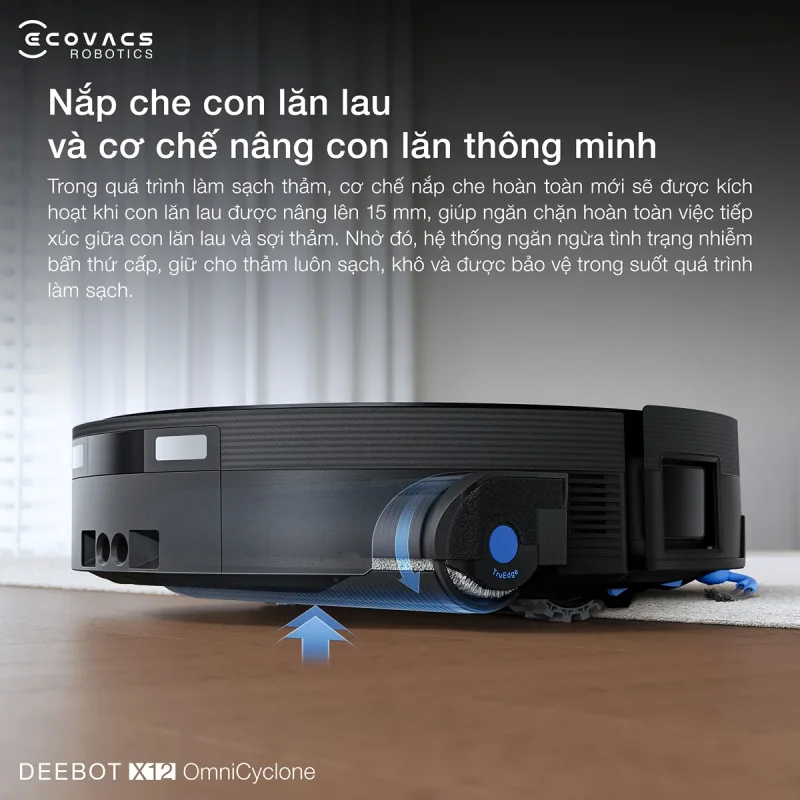Nắp che con lăn lau v&agrave; cơ chế n&acirc;ng th&ocirc;ng minh bảo vệ thảm