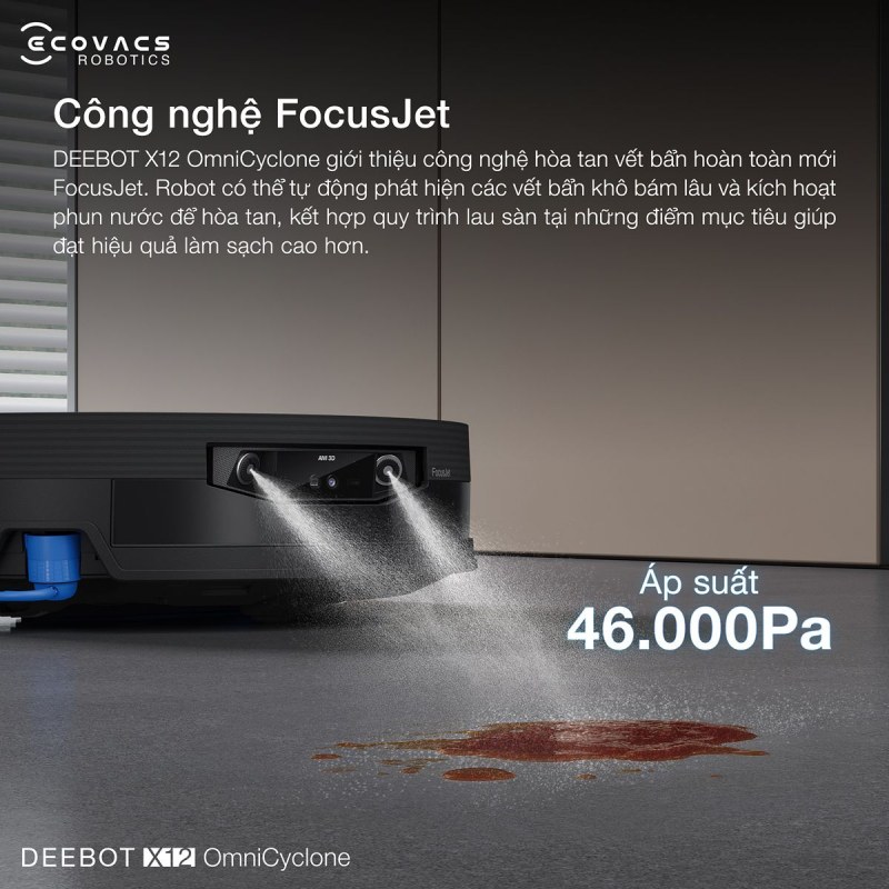 C&ocirc;ng nghệ FocusJet phun tia nước l&agrave;m sạch vết bẩn cứng đầu