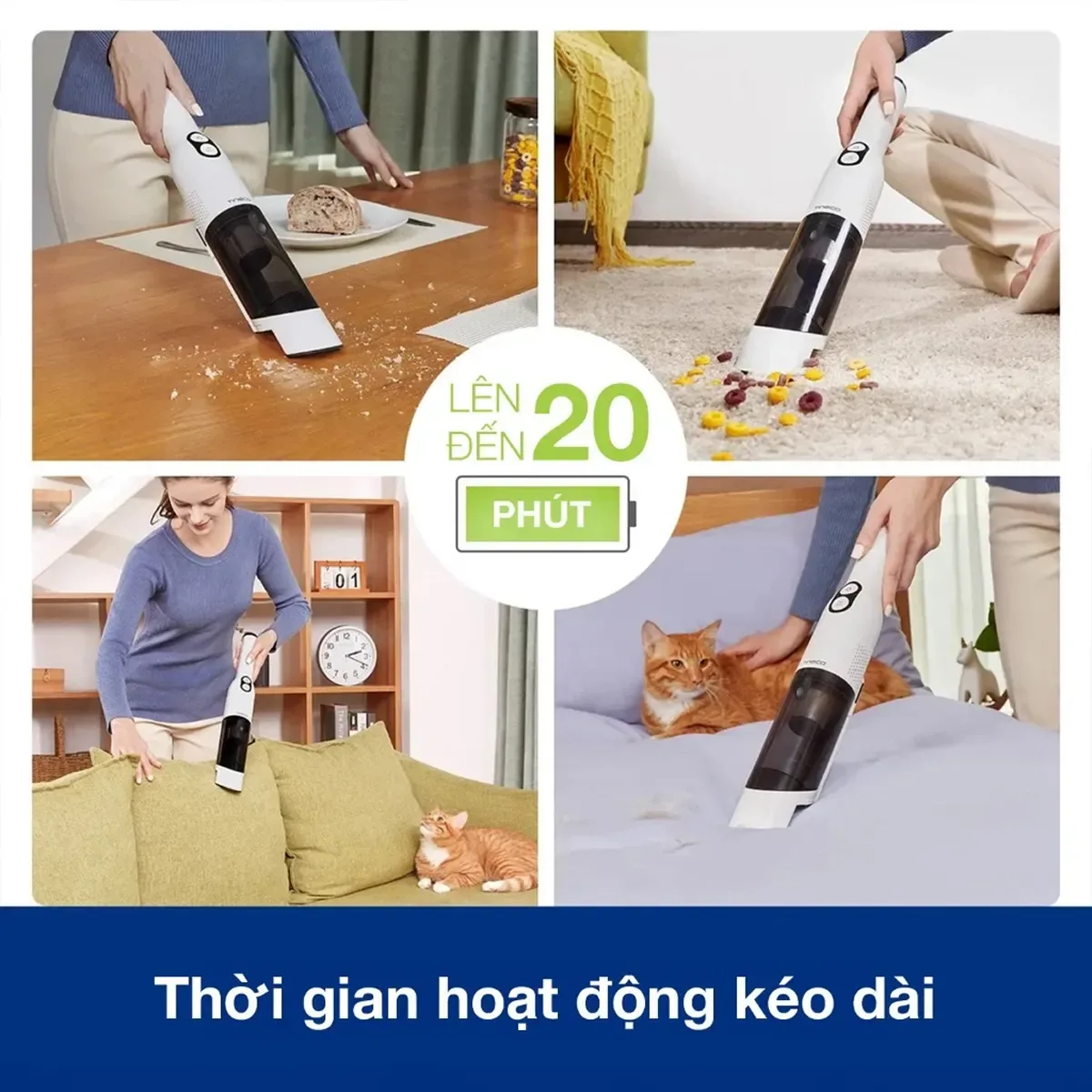 Thời gian hoạt động dài 10-20 phút với pin 2000 mAh