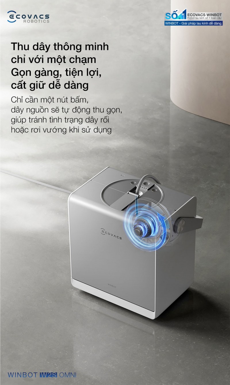 Cơ chế thu d&acirc;y nguồn tự động gọn g&agrave;ng, tiện lợi