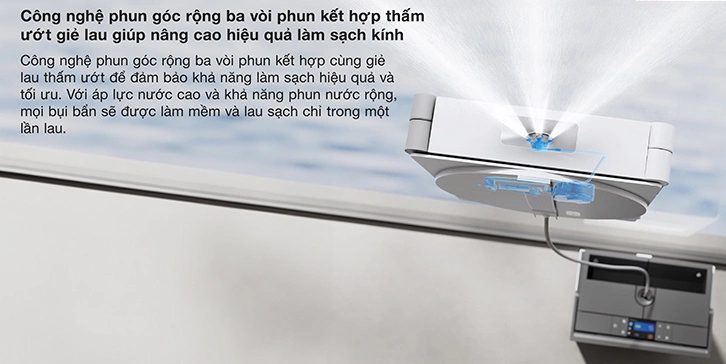 C&ocirc;ng nghệ phun nước rộng v&agrave; giẻ lau ẩm gi&uacute;p l&agrave;m sạch hiệu quả