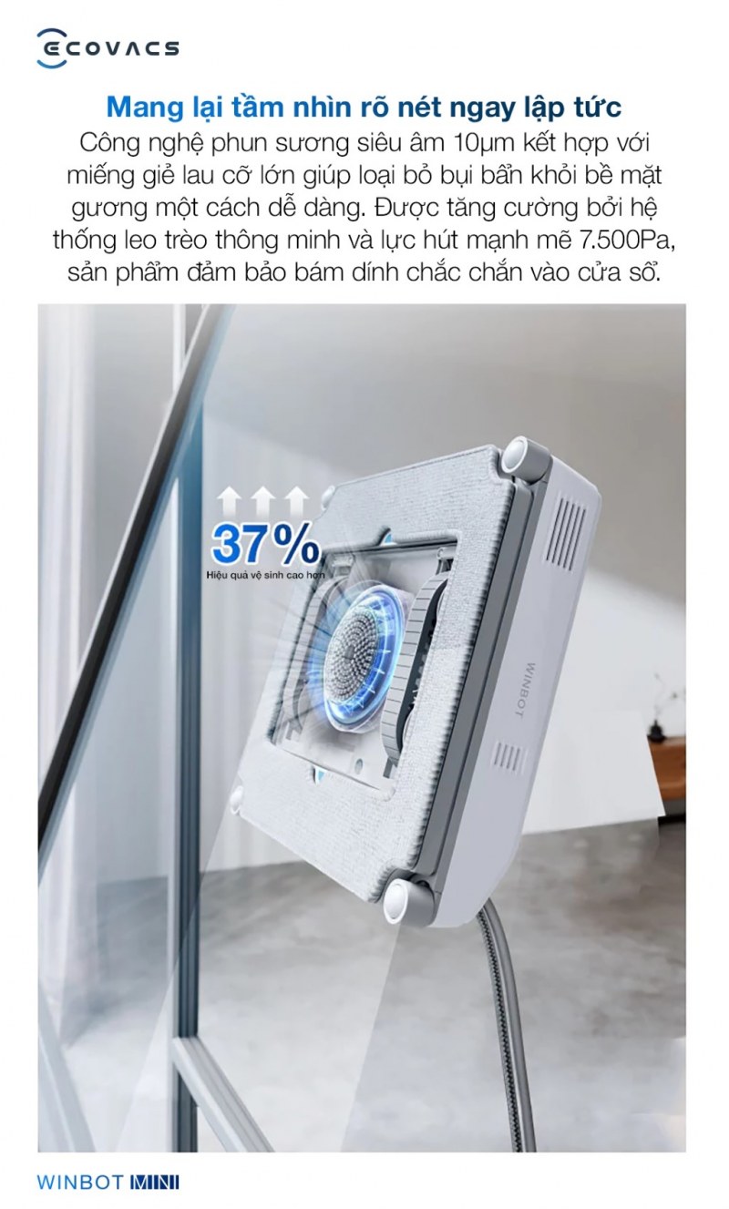 C&ocirc;ng nghệ phun sương si&ecirc;u &acirc;m v&agrave; lực h&uacute;t mạnh 7.500 Pa