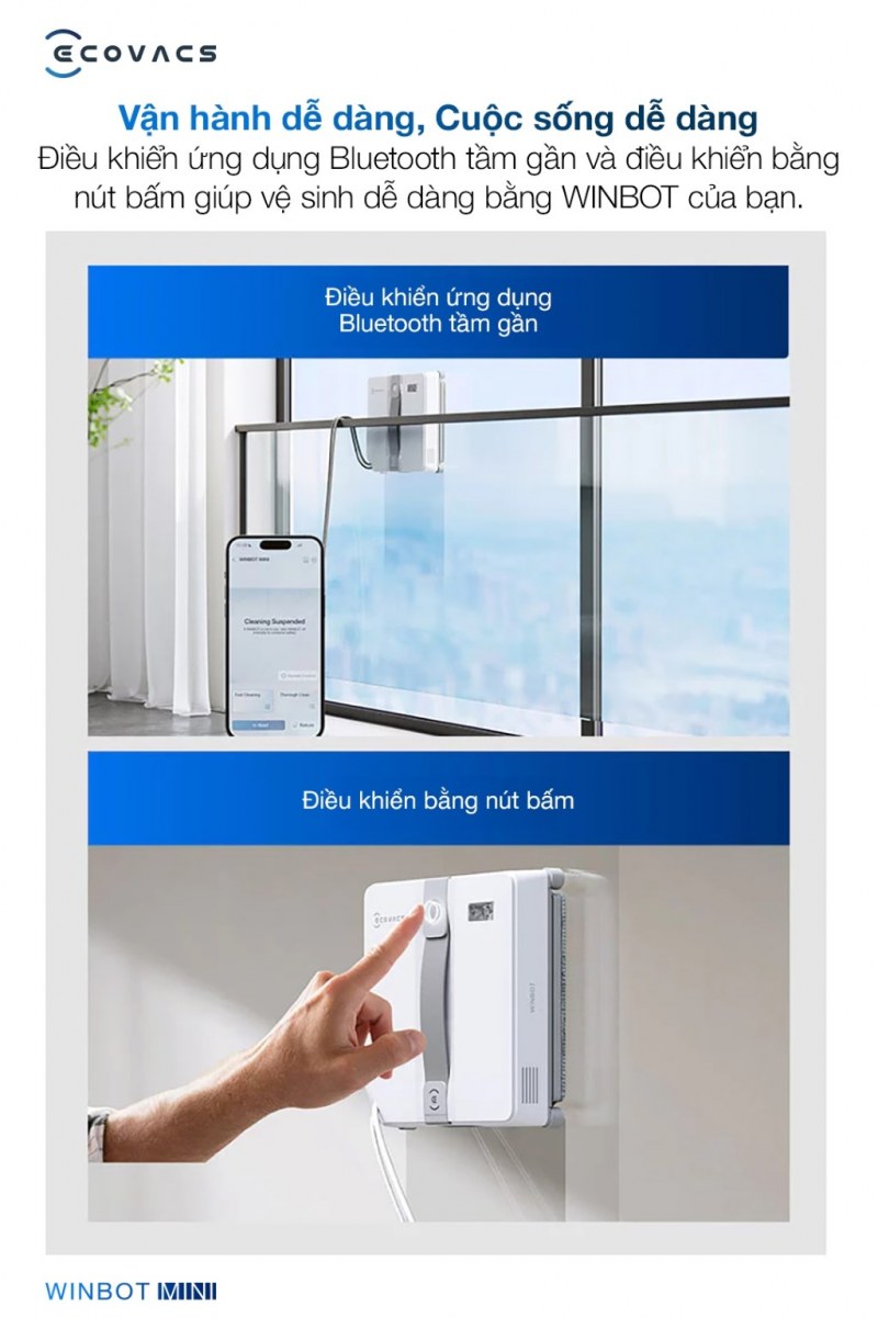Điều khiển qua ứng dụng Bluetooth v&agrave; n&uacute;t bấm
