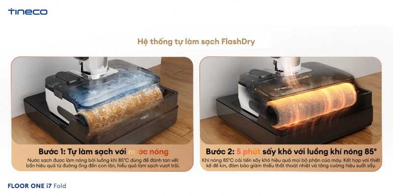 Công nghệ FlashDry tự làm sạch và sấy con lăn hiệu quả.
