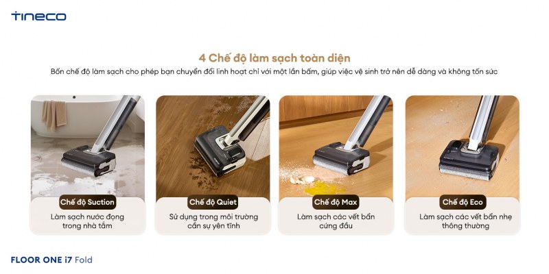 4 chế độ làm sạch linh hoạt phù hợp nhiều nhu cầu.