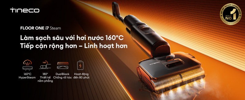Tineco i7 Steam l&agrave;m sạch s&acirc;u với hơi nước n&oacute;ng 160&deg;C v&agrave; chống rối t&oacute;c hiệu quả