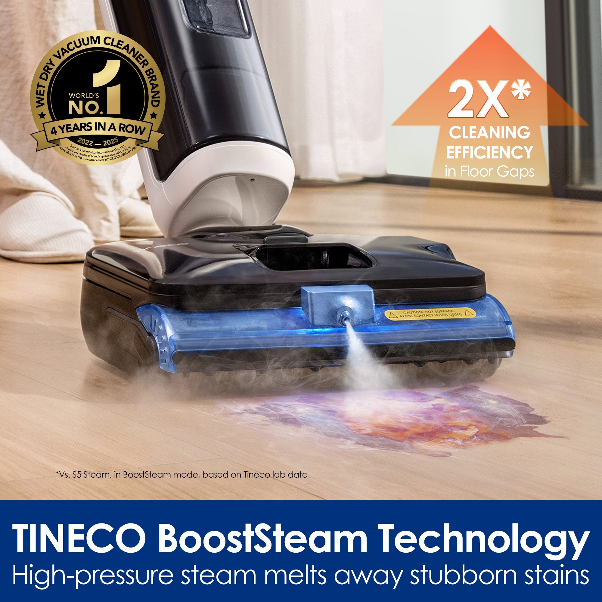 Tineco S6 Stretch Steam phun hơi nước xử lý vết bẩn trên sàn cứng