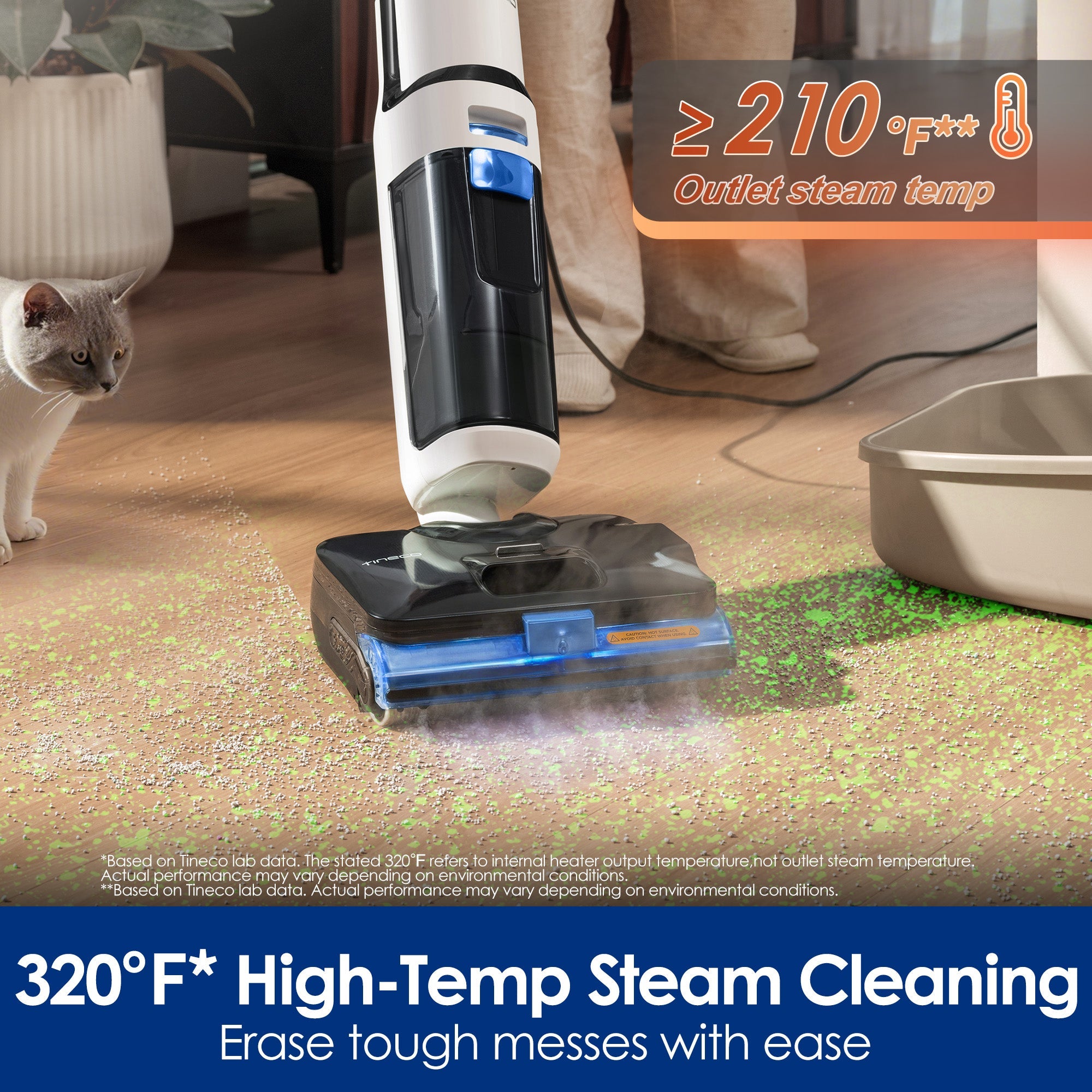 Hơi nước nhiệt độ cao của Tineco S6 Stretch Steam làm mềm vết bám