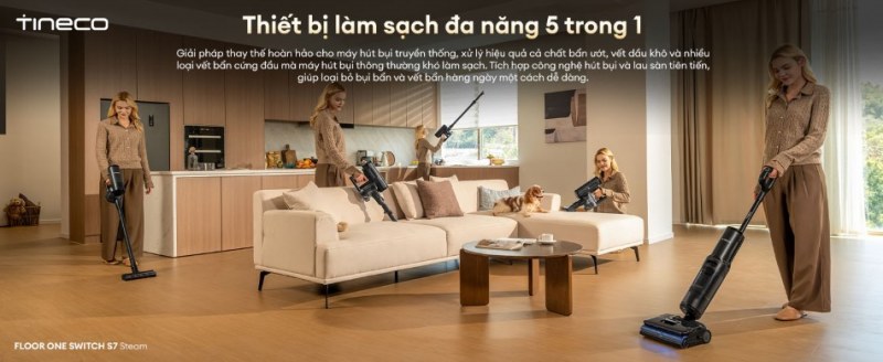 M&aacute;y h&uacute;t bụi lau s&agrave;n Tineco S7 Switch Steam trong kh&ocirc;ng gian sống