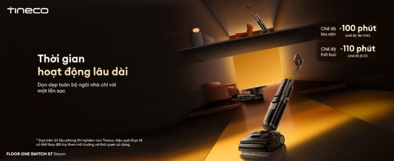 Thời gian hoạt động l&acirc;u d&agrave;i l&ecirc;n đến 100 ph&uacute;t cho chế độ lau