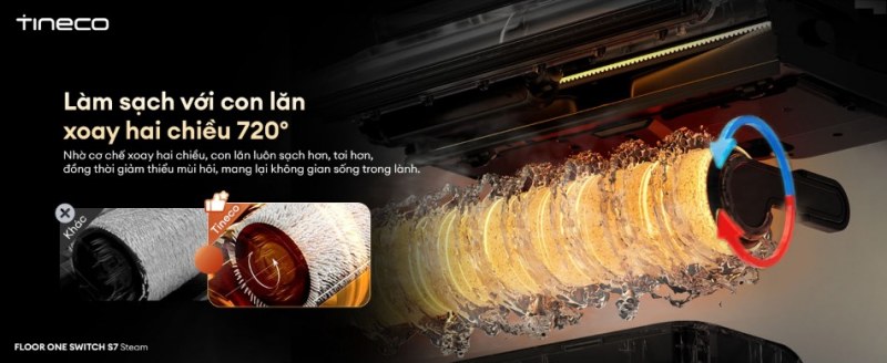 Con lăn xoay hai chiều 720&deg; l&agrave;m sạch s&acirc;u v&agrave; khử m&ugrave;i