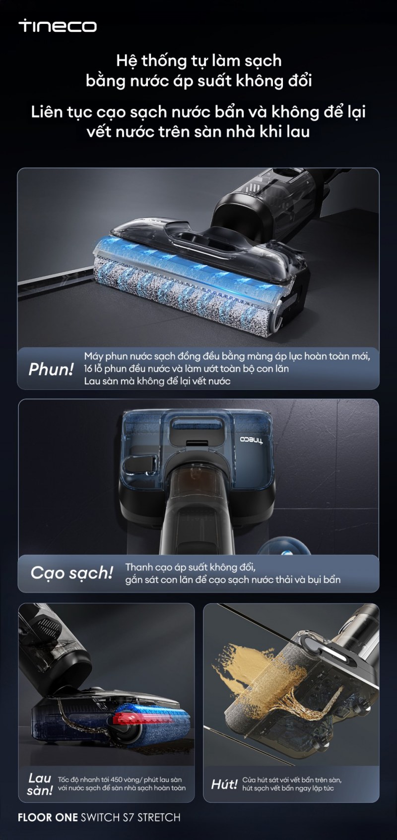 Hệ thống tự l&agrave;m sạch bằng nước &aacute;p suất kh&ocirc;ng đổi, phun nước v&agrave; cạo sạch