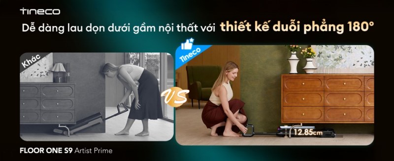 Thiết kế đu&ocirc;i phẳng 180&deg; tiện lợi lau gầm