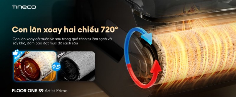 Con lăn xoay 720&deg; l&agrave;m sạch v&agrave; sấy kh&ocirc;