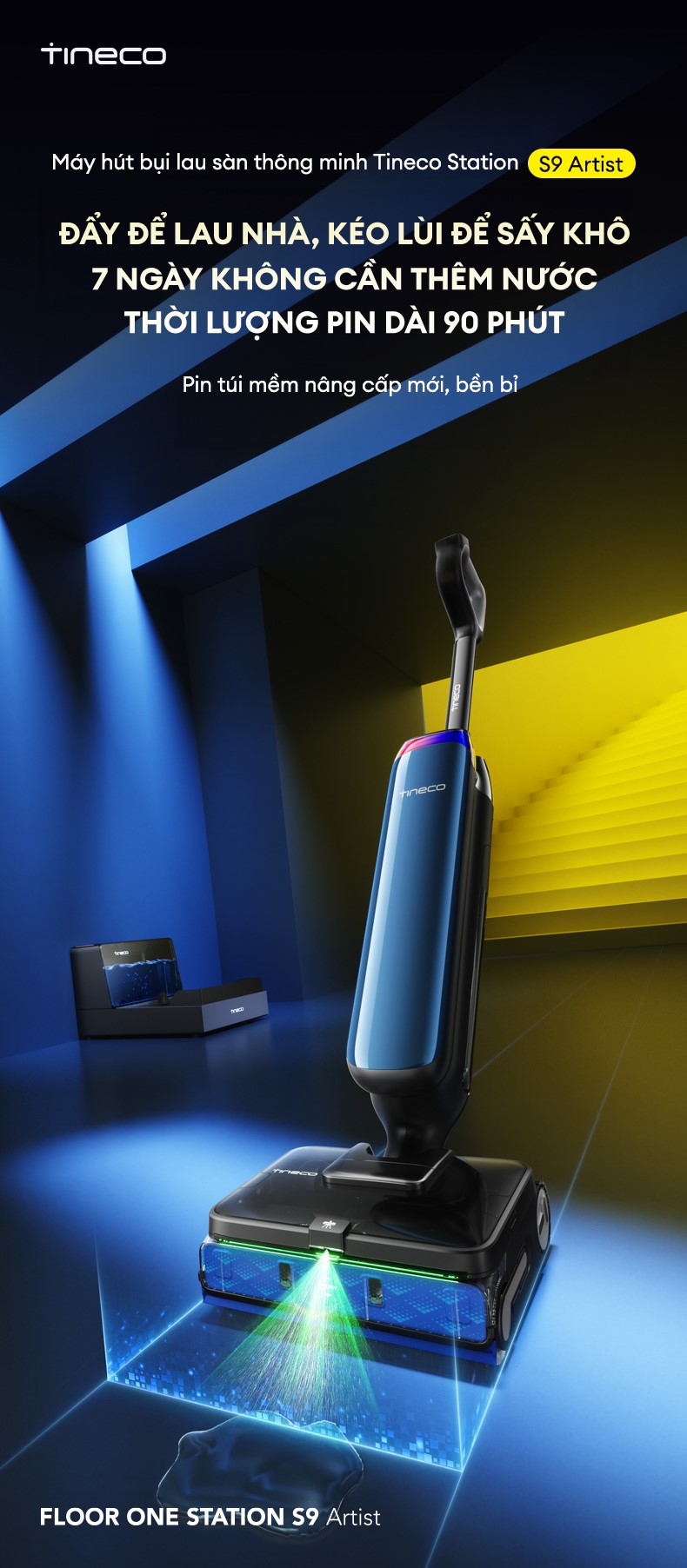 Tineco Station S9 Artist với c&ocirc;ng nghệ lau sấy hiện đại v&agrave; pin dung lượng lớn