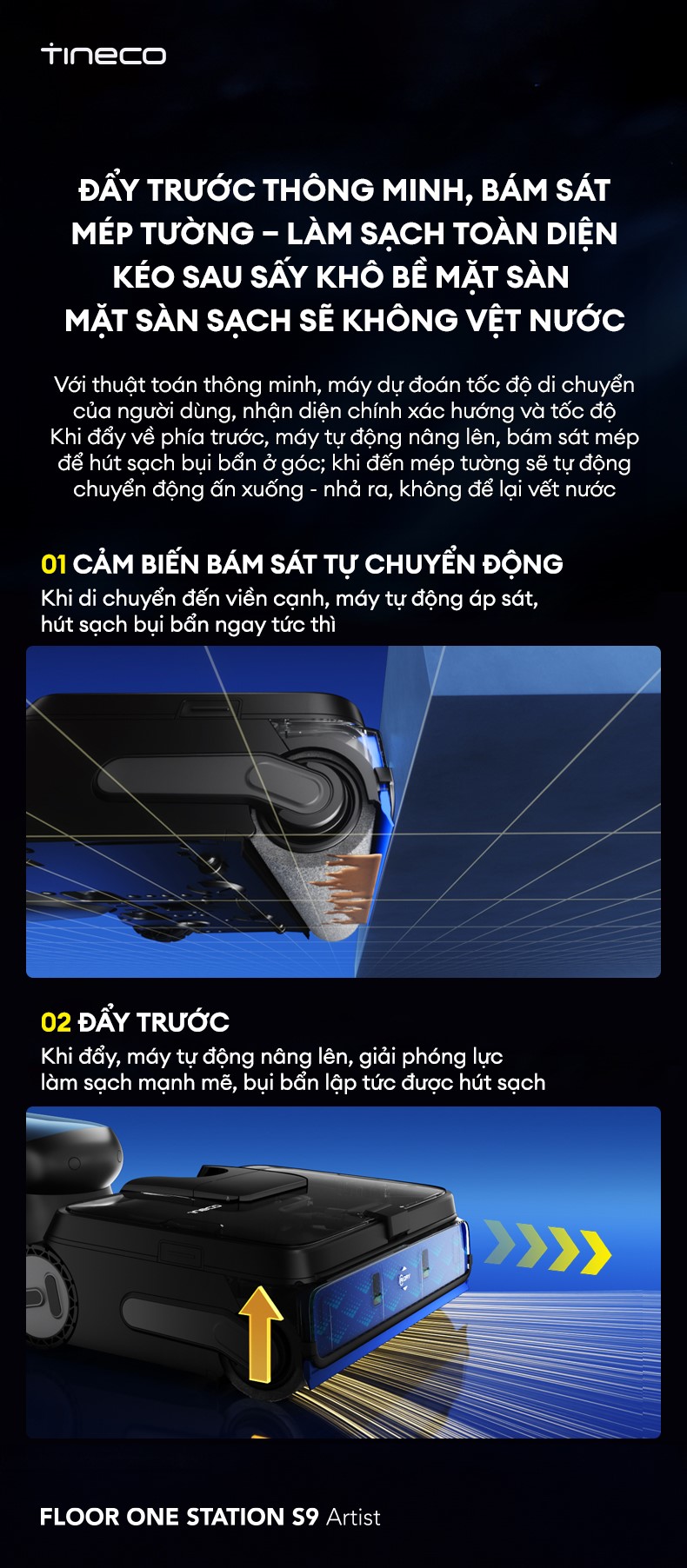 Cơ chế đẩy trước th&ocirc;ng minh gi&uacute;p l&agrave;m sạch kỹ v&agrave; sấy kh&ocirc; s&agrave;n